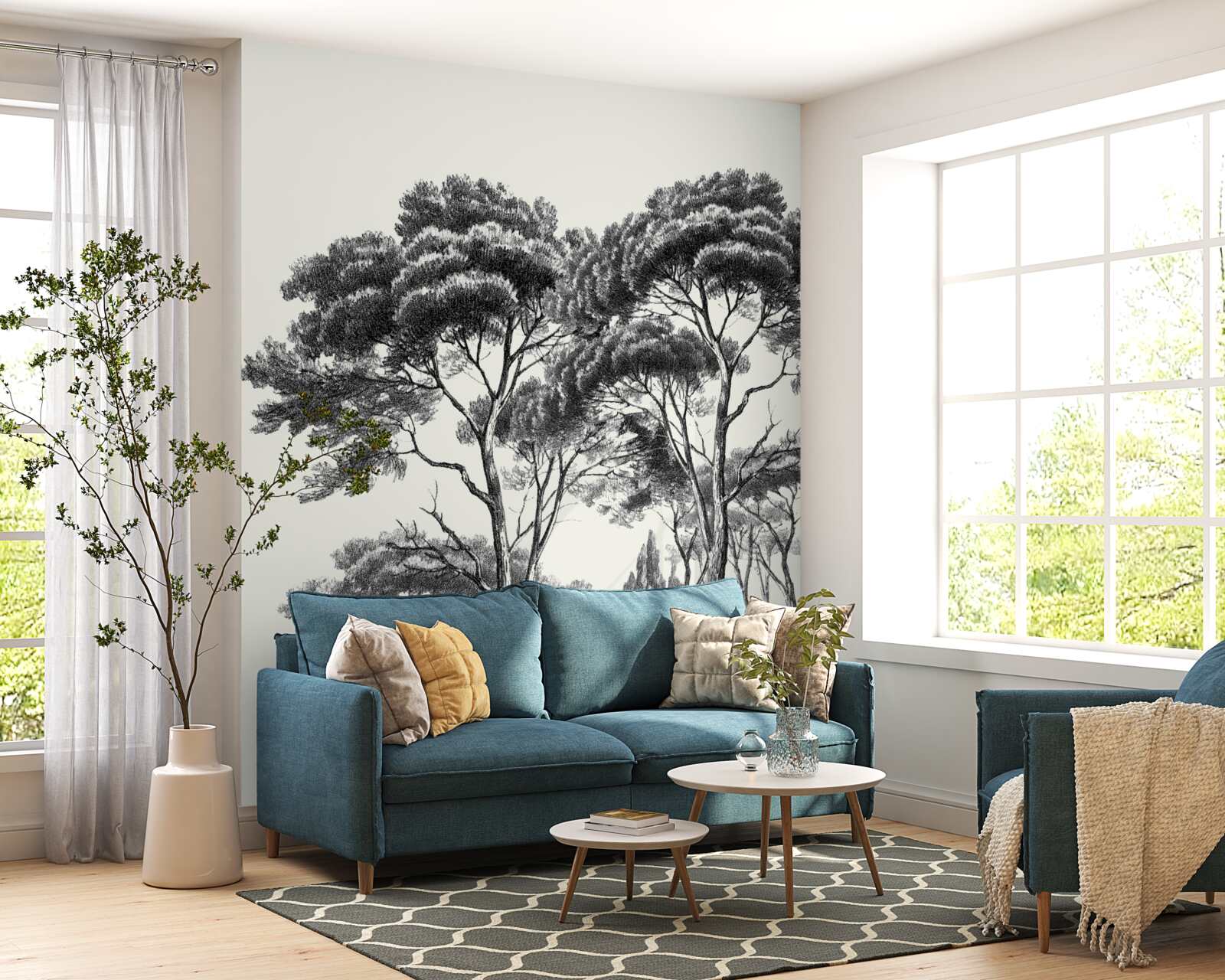 Фотошпалери сосни з Італії в чорно-білих тонах