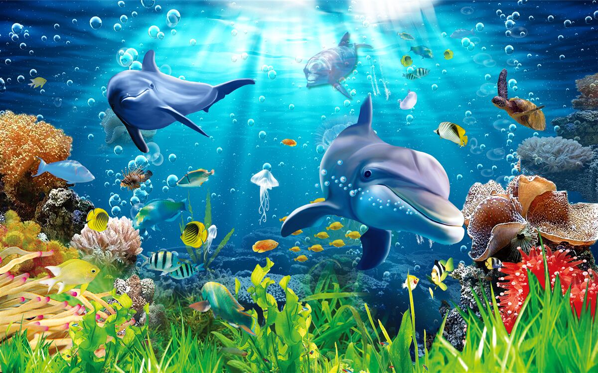 Фотошпалери дельфіни живуть на дні моря