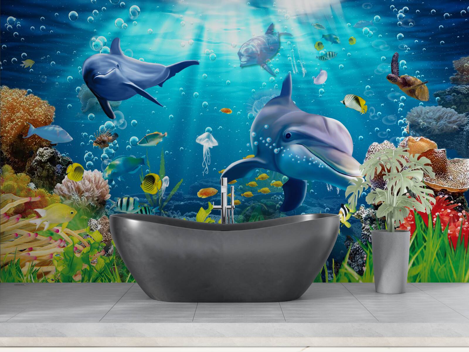 Фотошпалери дельфіни живуть на дні моря