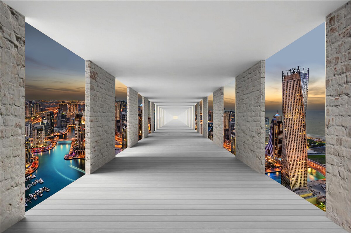 Фотошпалери 3d галерея над міськими будівлями