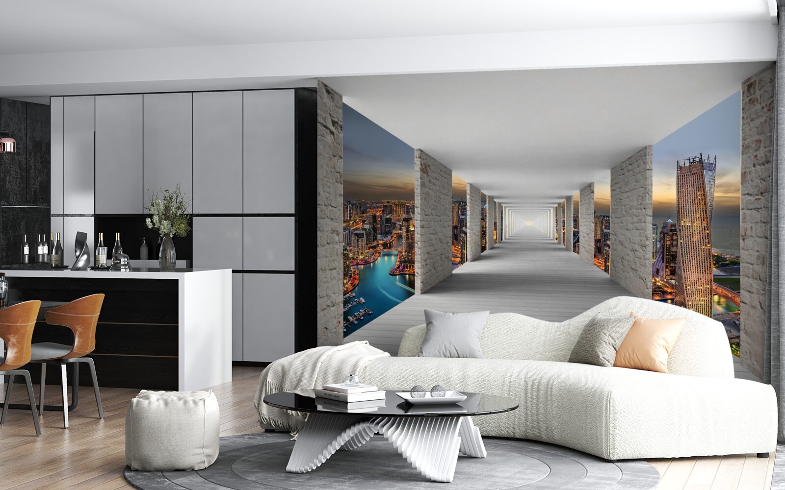 Фотошпалери 3d галерея над міськими будівлями