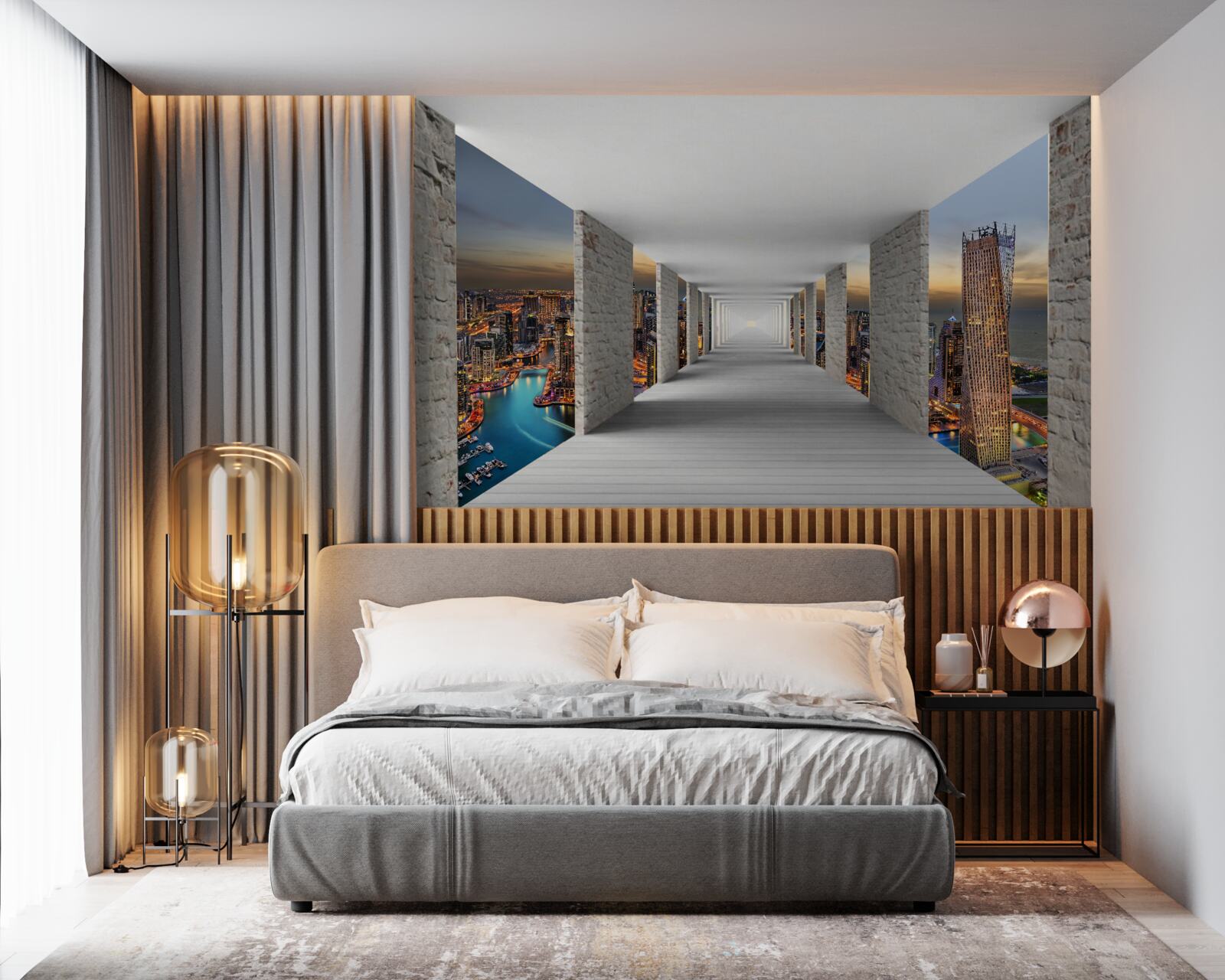 Фотошпалери 3d галерея над міськими будівлями