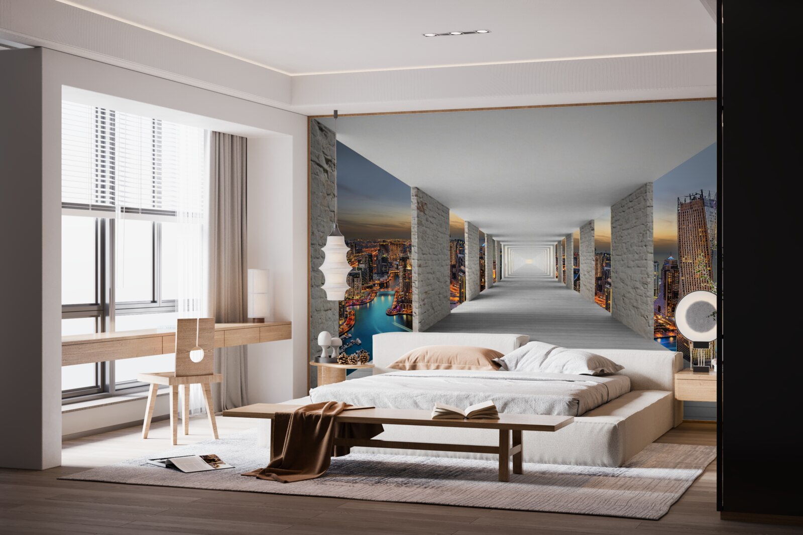 Фотошпалери 3d галерея над міськими будівлями