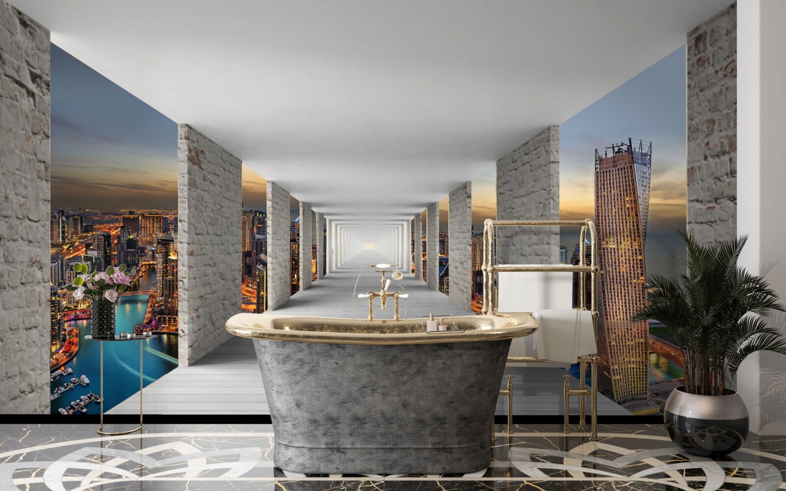 Фотошпалери 3d галерея над міськими будівлями