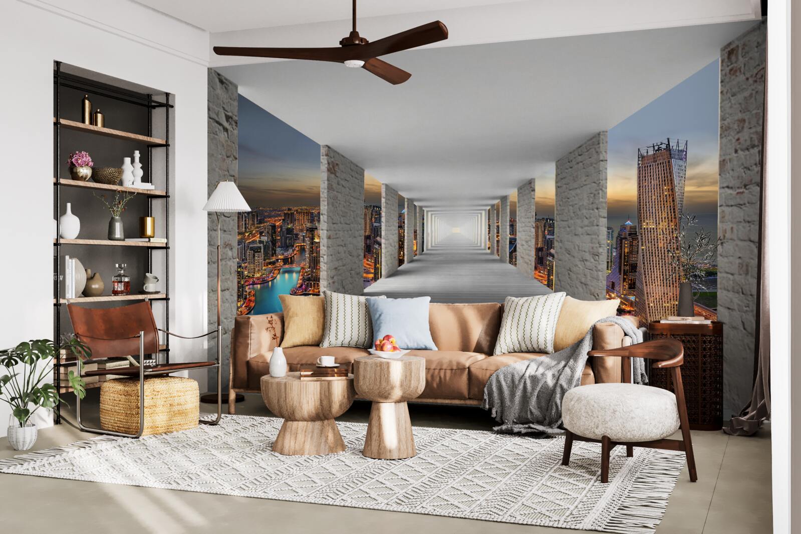 Фотошпалери 3d галерея над міськими будівлями