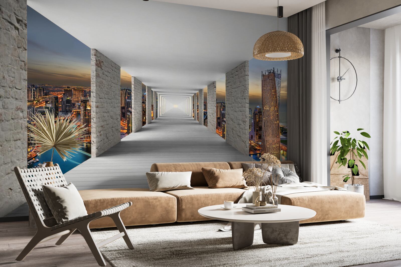 Фотошпалери 3d галерея над міськими будівлями