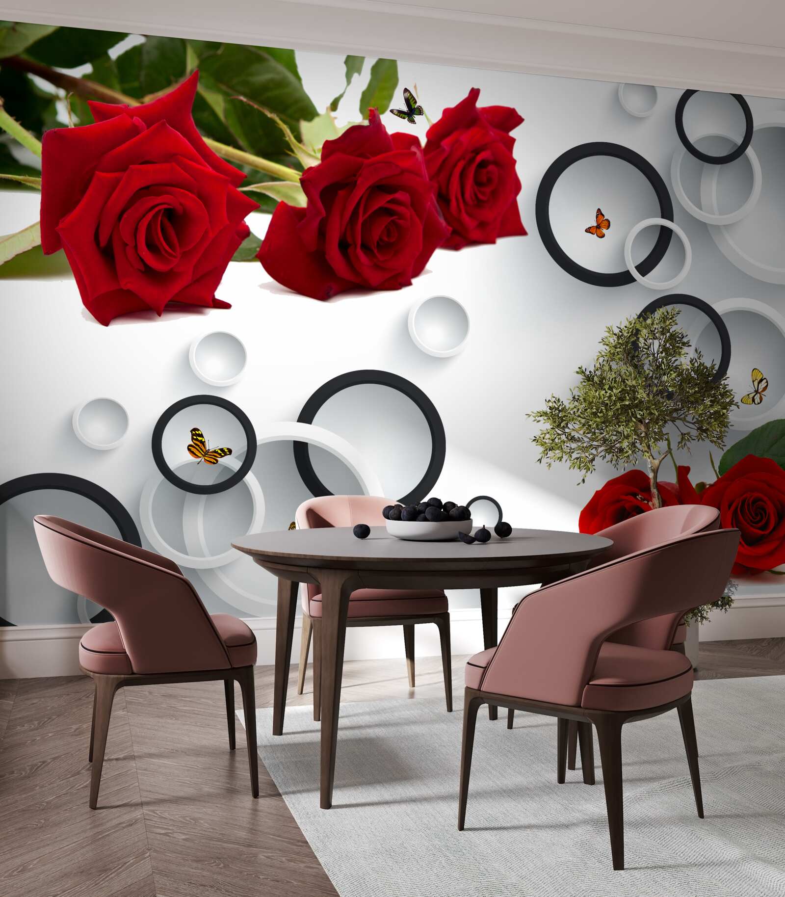 Фотошпалери кола та троянди червоного кольору