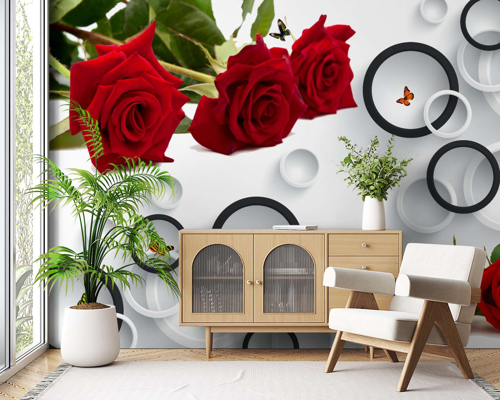 Фотошпалери кола та троянди червоного кольору