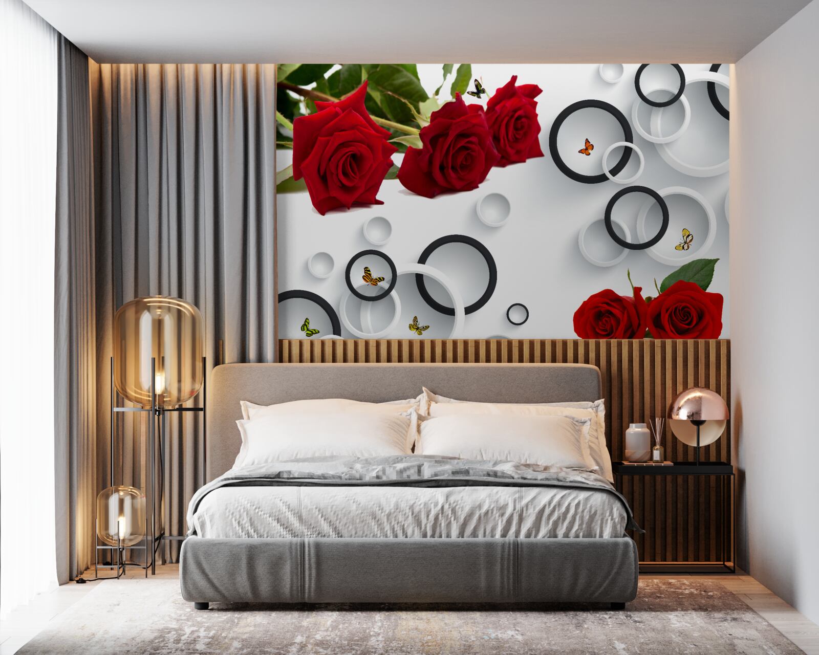 Фотошпалери кола та троянди червоного кольору