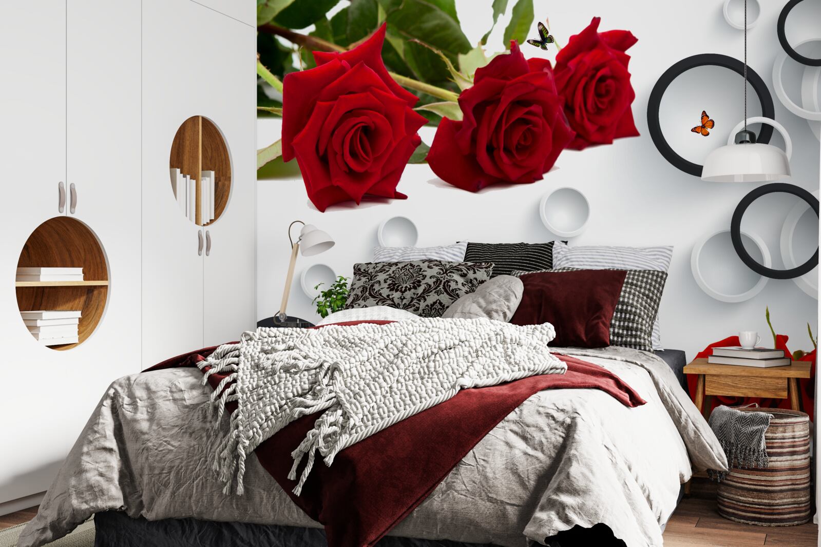 Фотошпалери кола та троянди червоного кольору