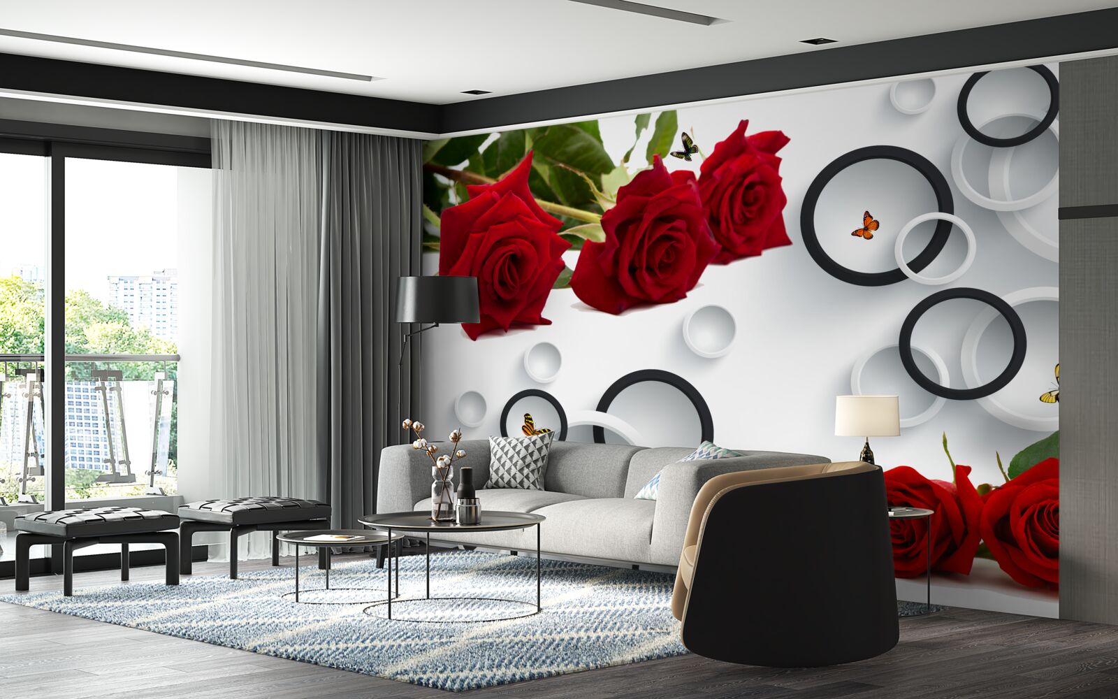 Фотошпалери кола та троянди червоного кольору