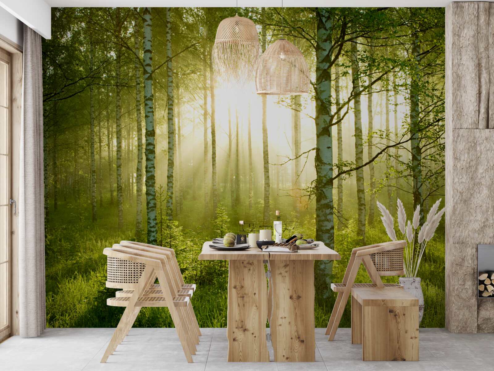 Фотошпалери Світанок у березовому лісі