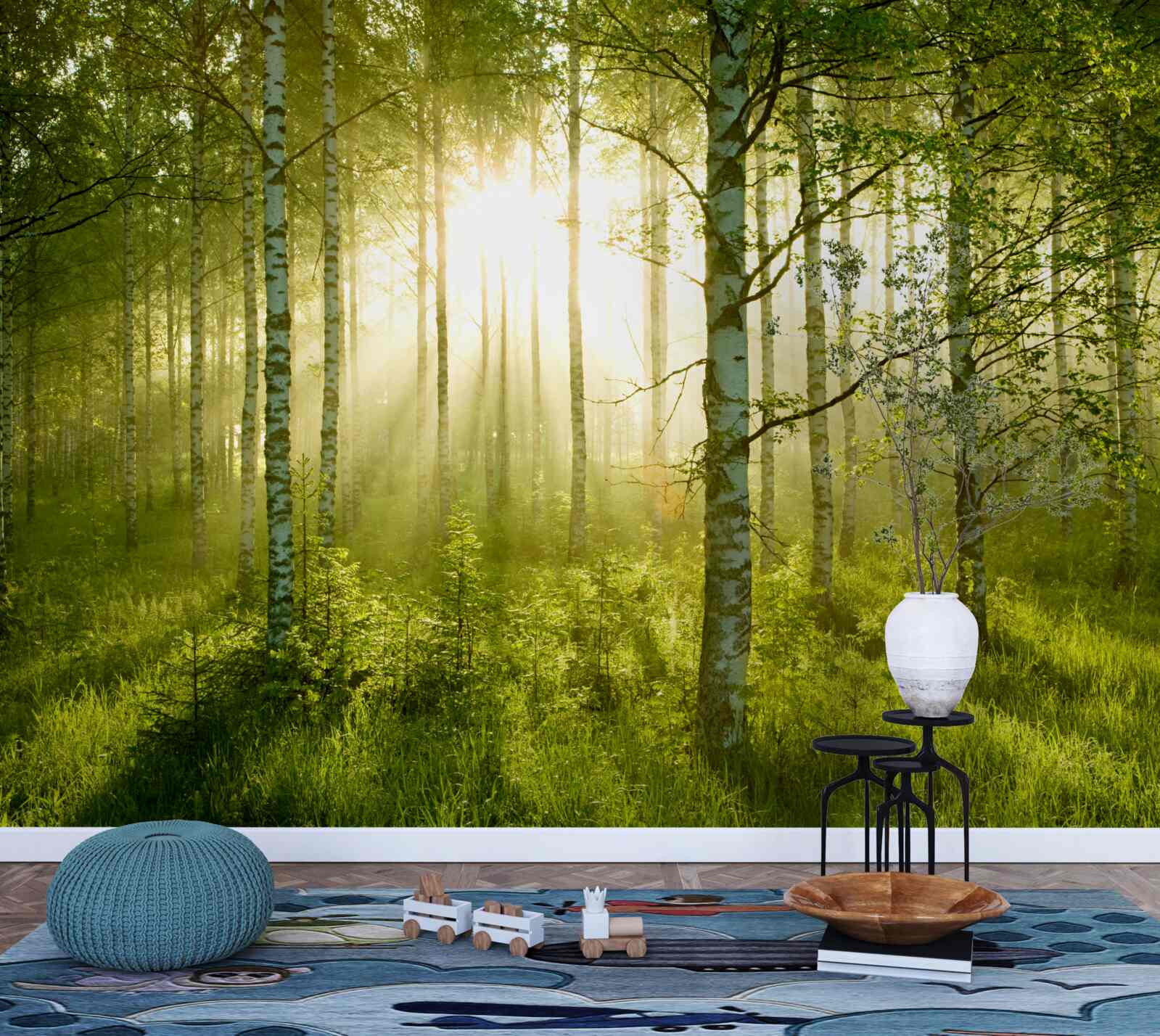 Фотошпалери Світанок у березовому лісі