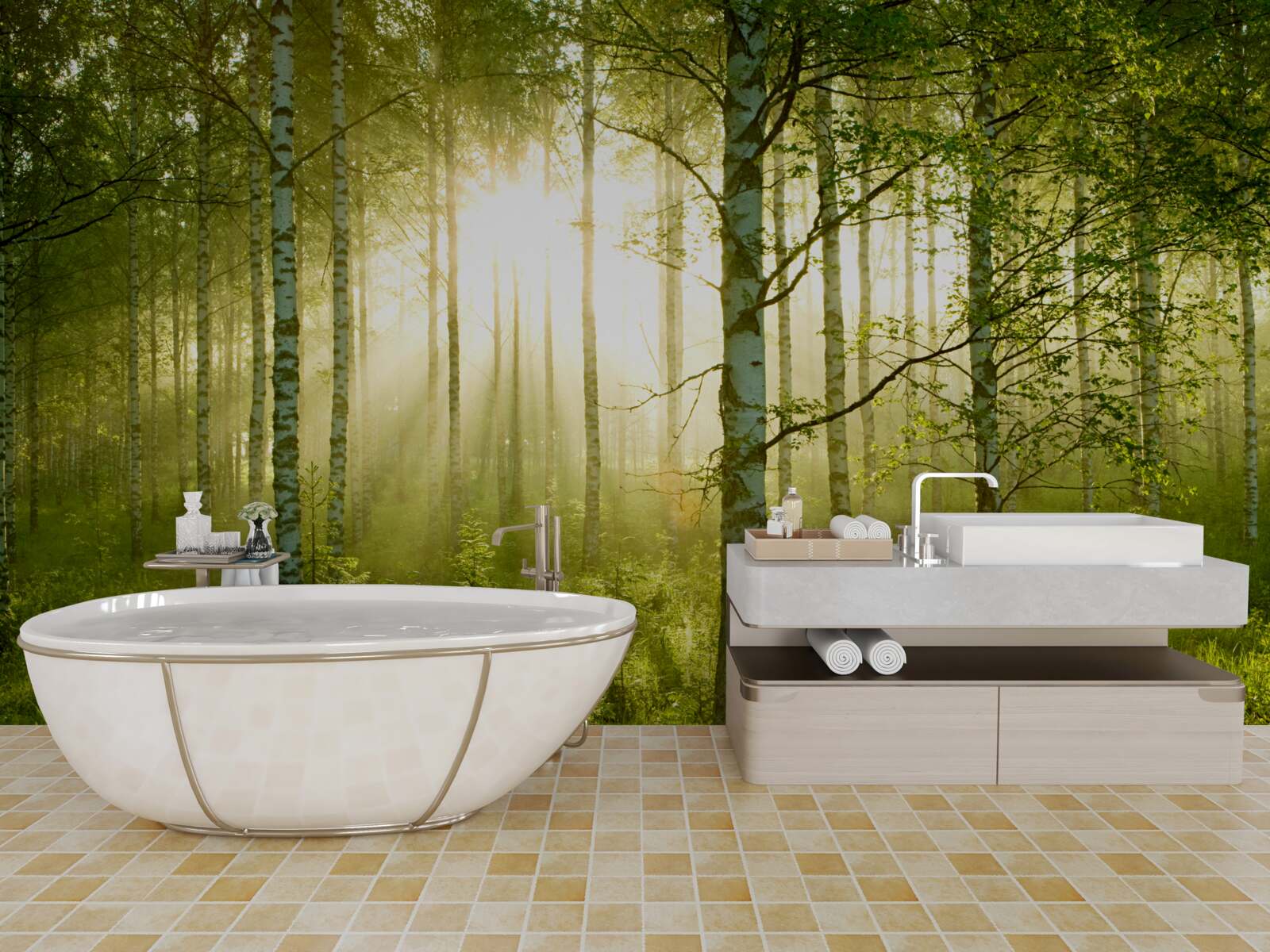 Фотошпалери Світанок у березовому лісі