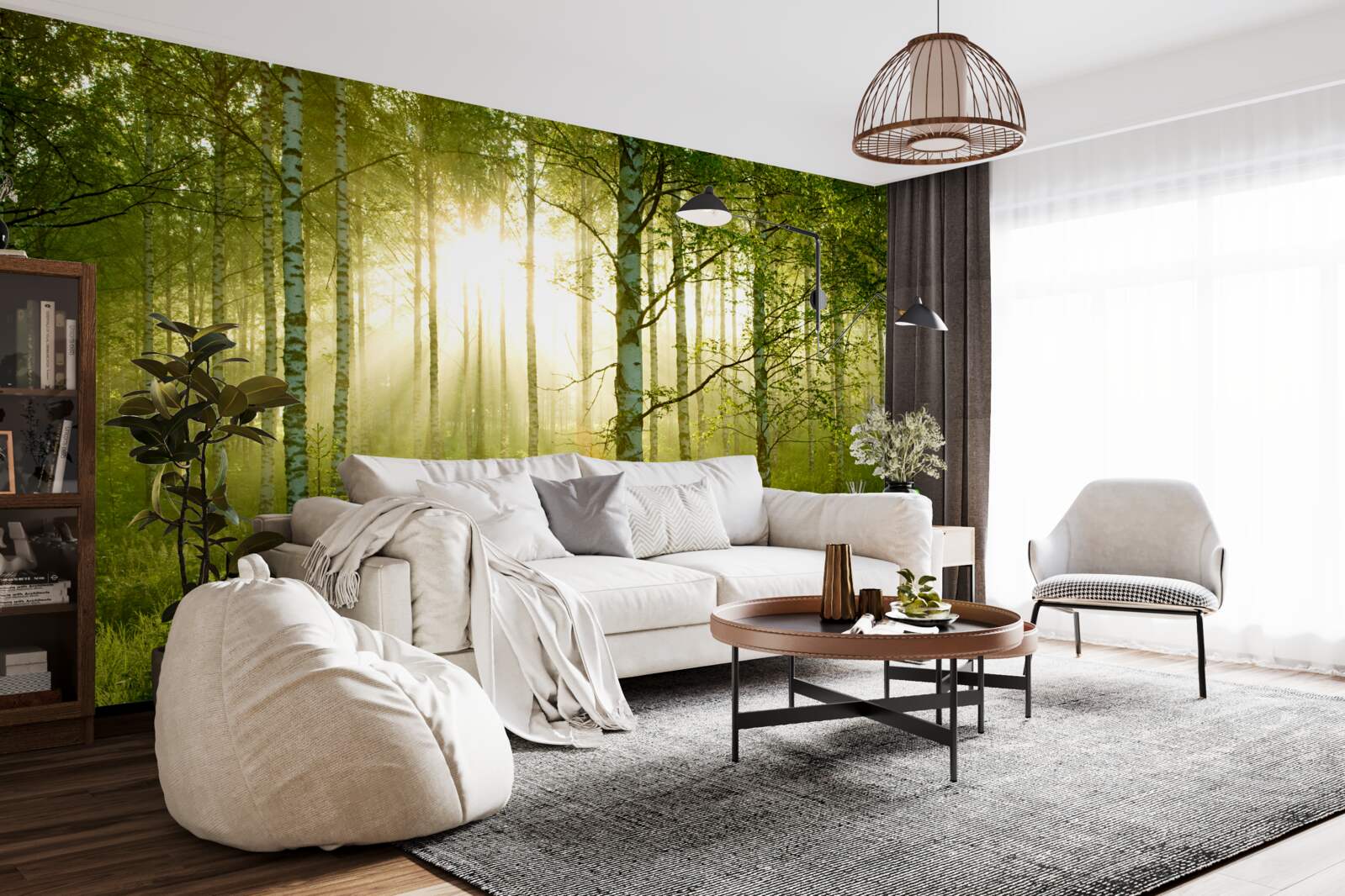 Фотошпалери Світанок у березовому лісі