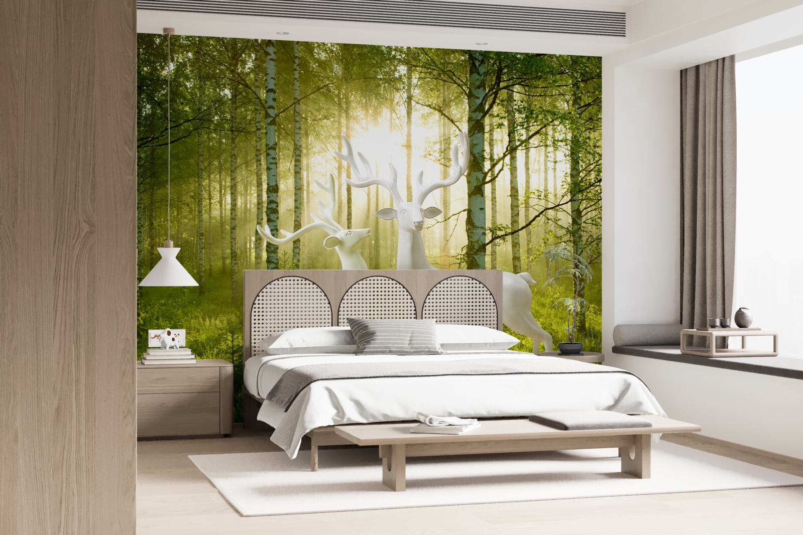 Фотошпалери білі олені в зеленуватому лісі