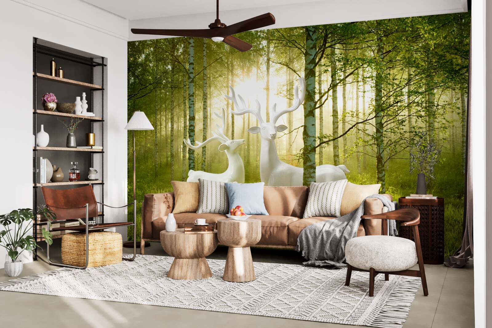 Фотошпалери білі олені в зеленуватому лісі