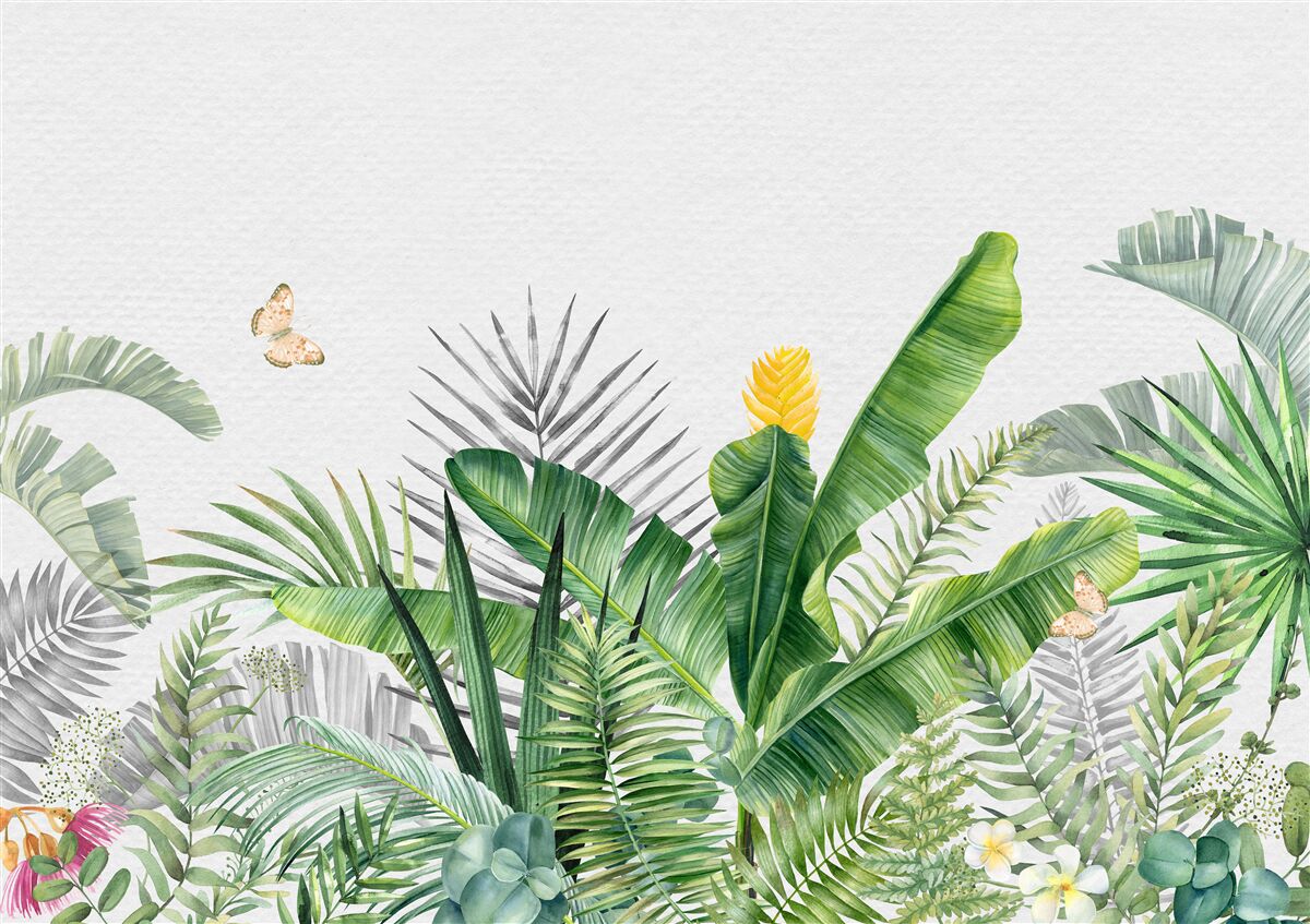 Фотошпалери тропічна флора на світлому фоні