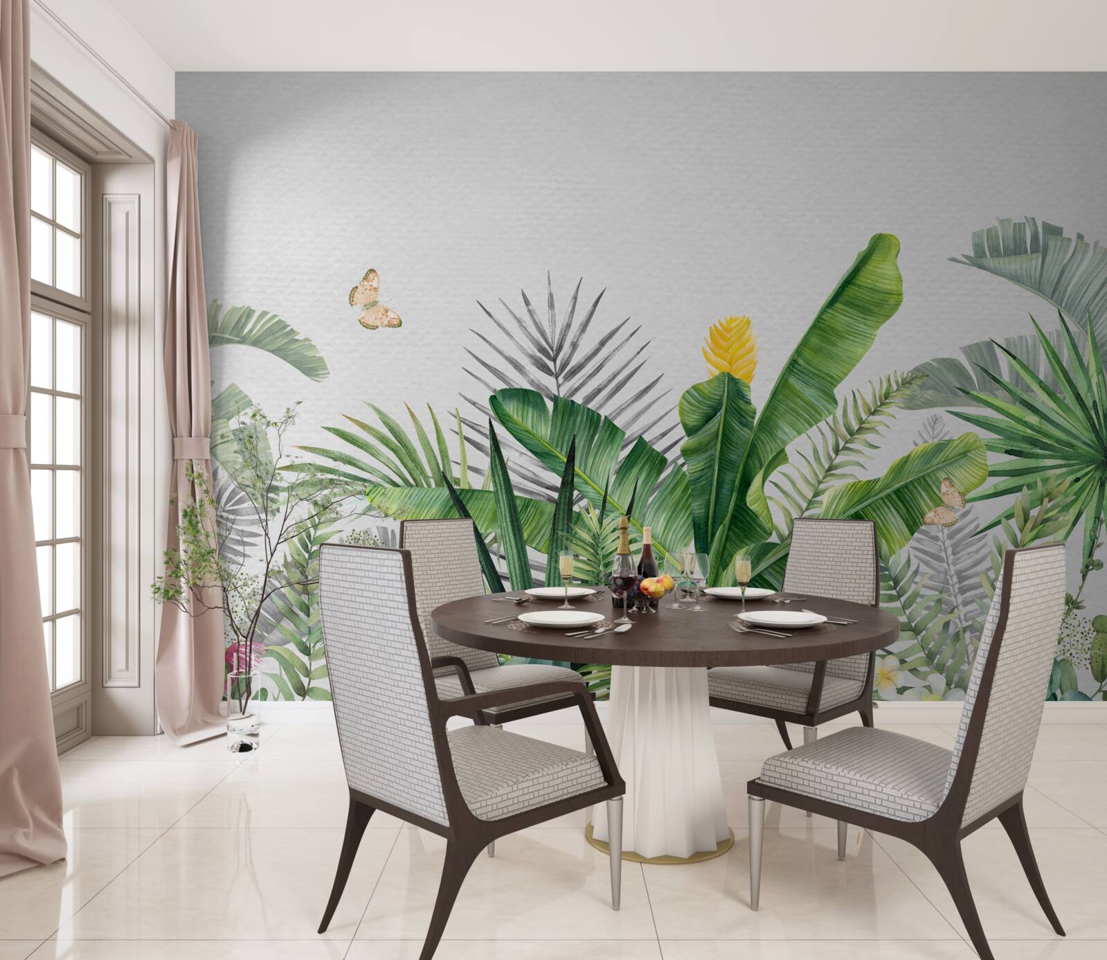 Фотошпалери тропічна флора на світлому фоні