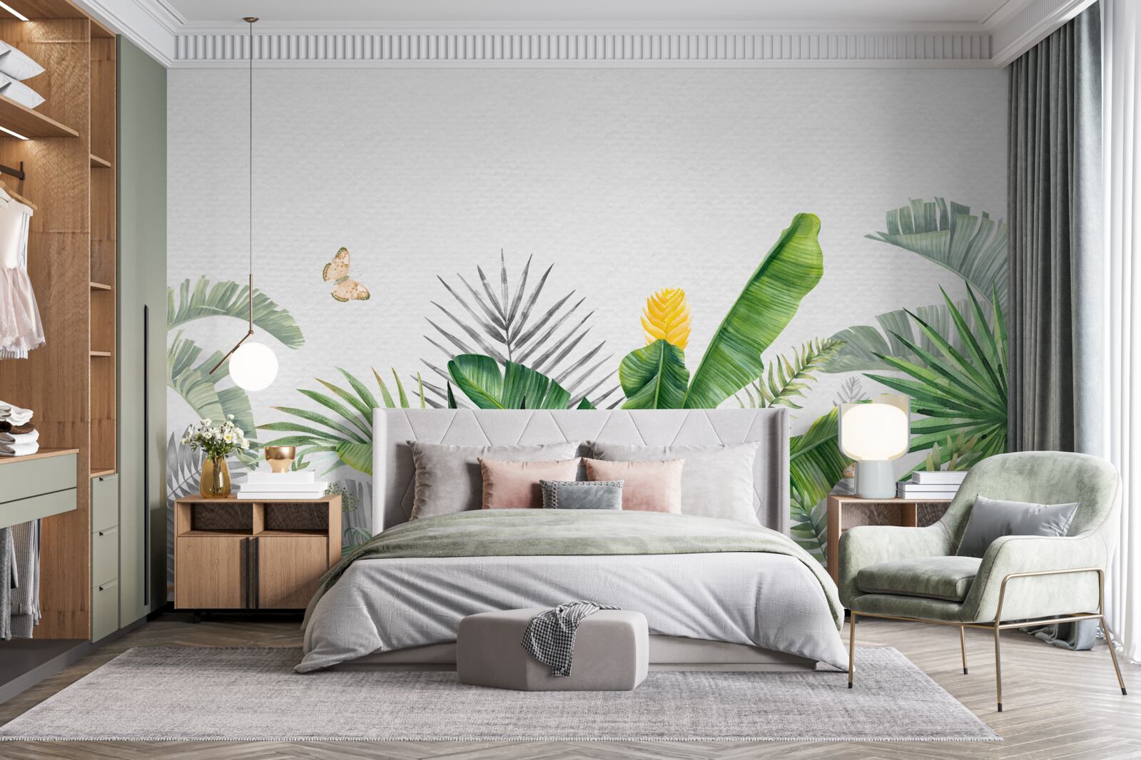 Фотошпалери тропічна флора на світлому фоні