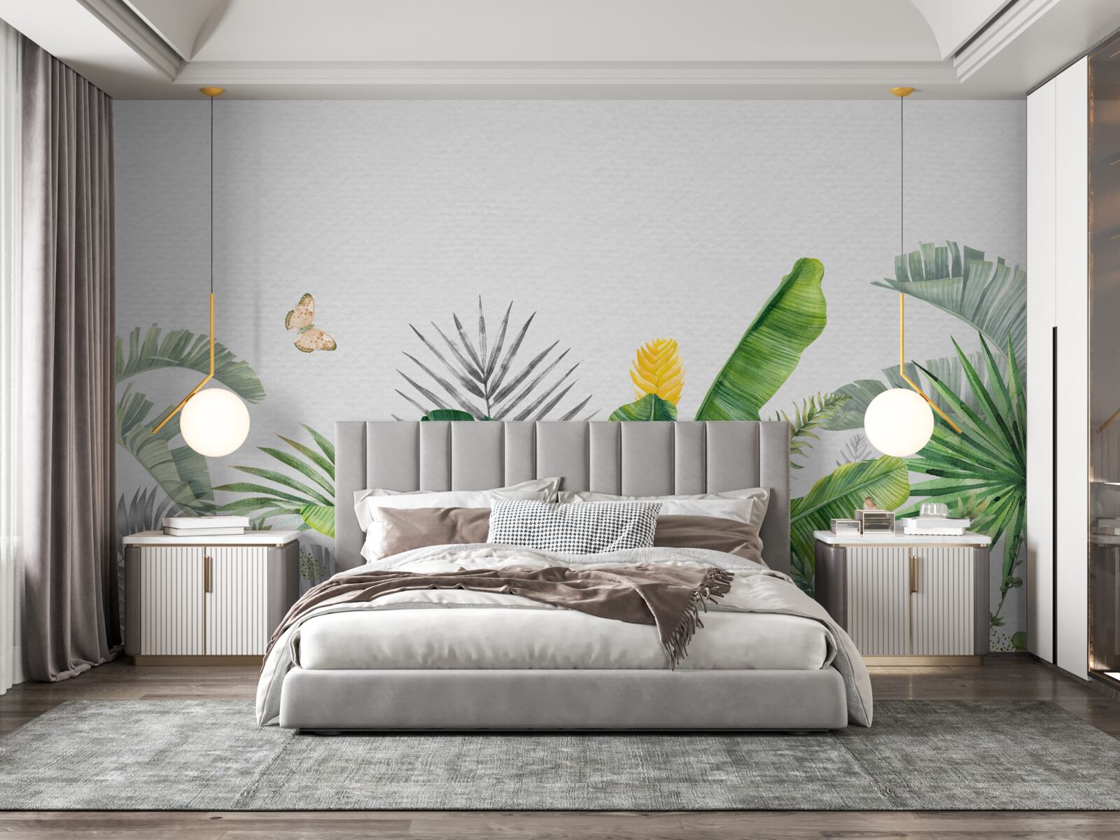 Фотошпалери тропічна флора на світлому фоні