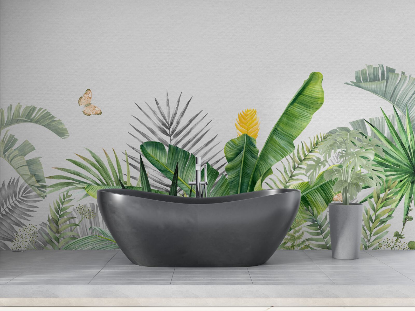 Фотошпалери тропічна флора на світлому фоні