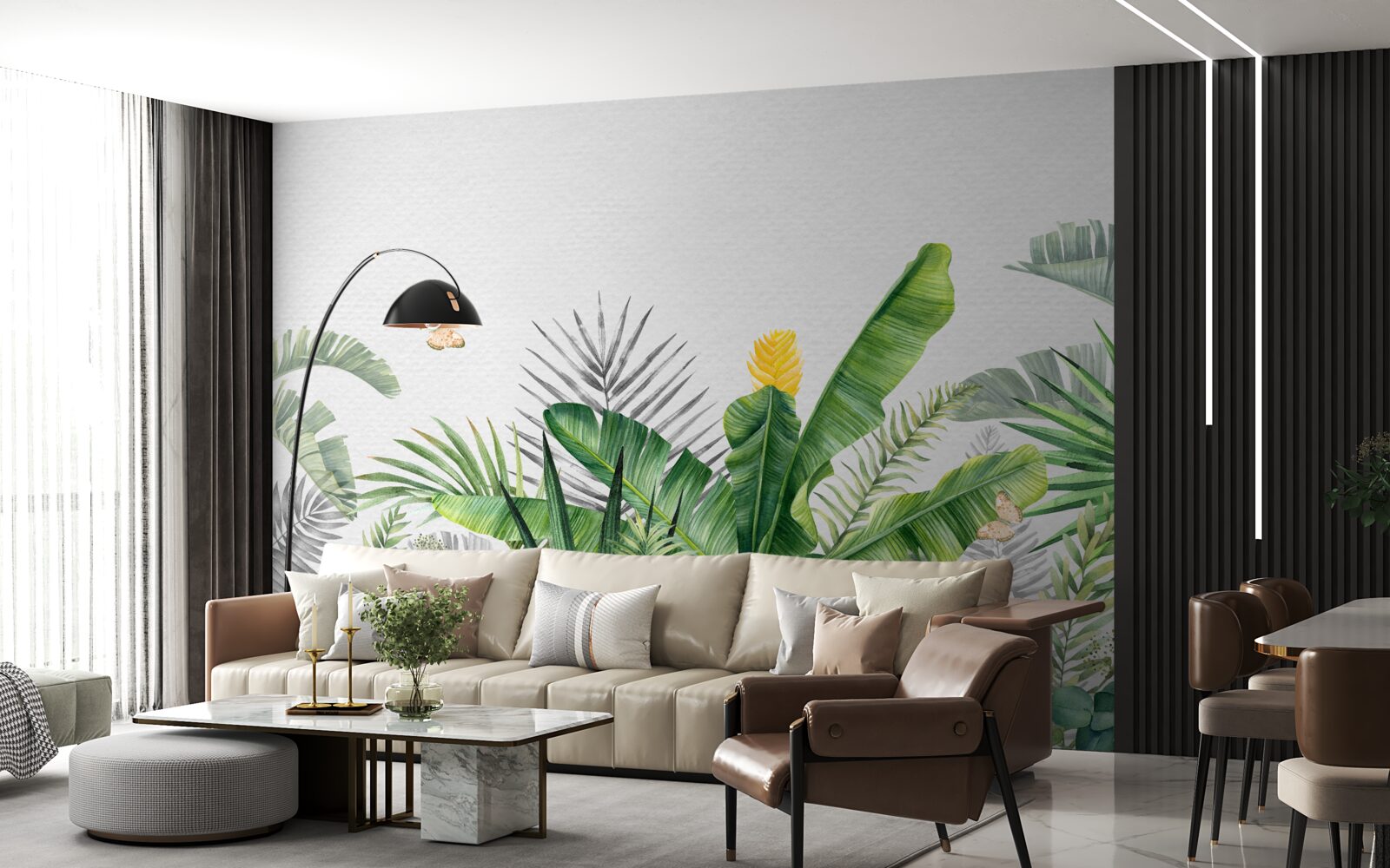 Фотошпалери тропічна флора на світлому фоні