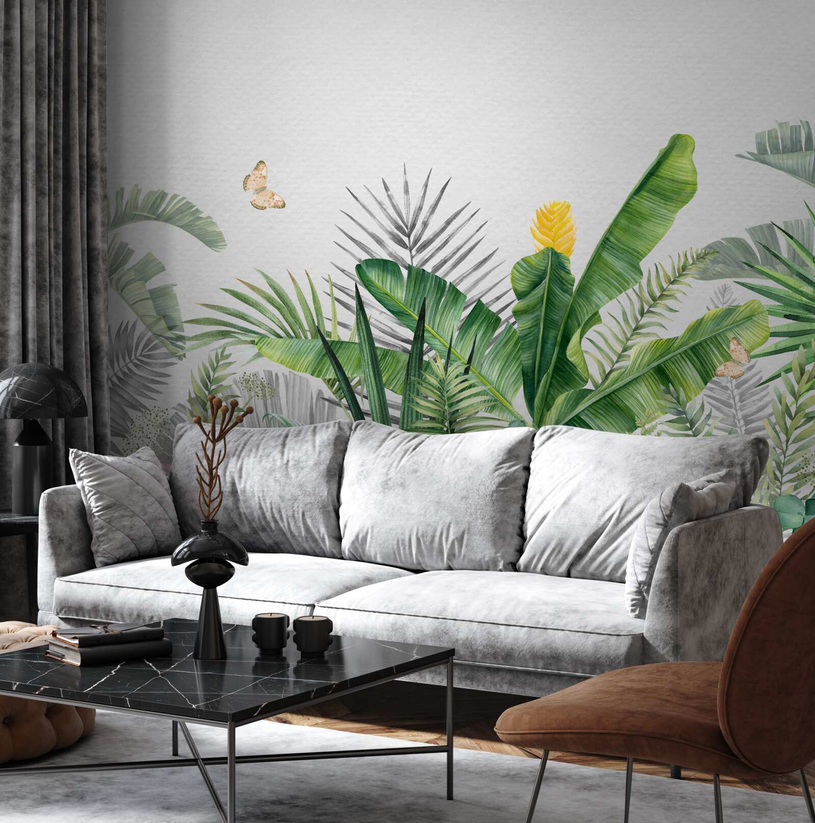 Фотошпалери тропічна флора на світлому фоні