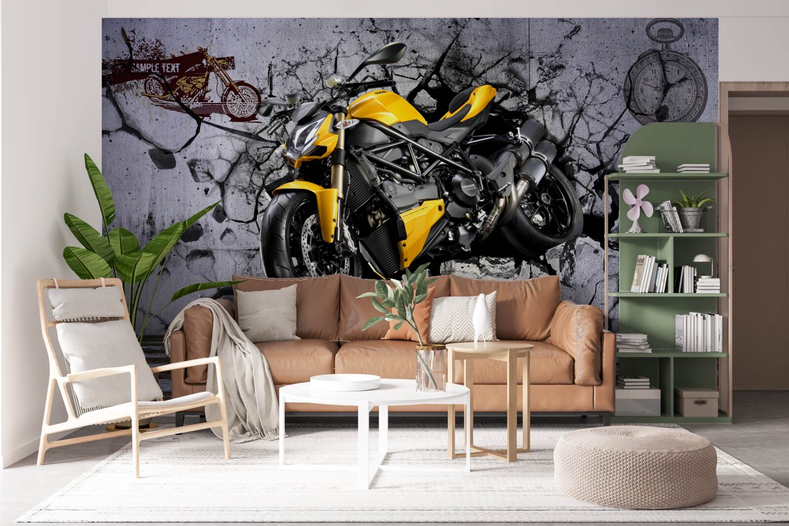 Фотошпалери Жовтий мотоцикл на тлі графіті