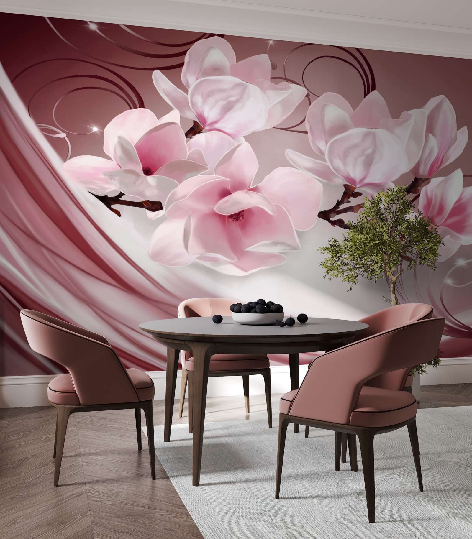 Фотошпалери великі рожеві квіти на рожевому тлі