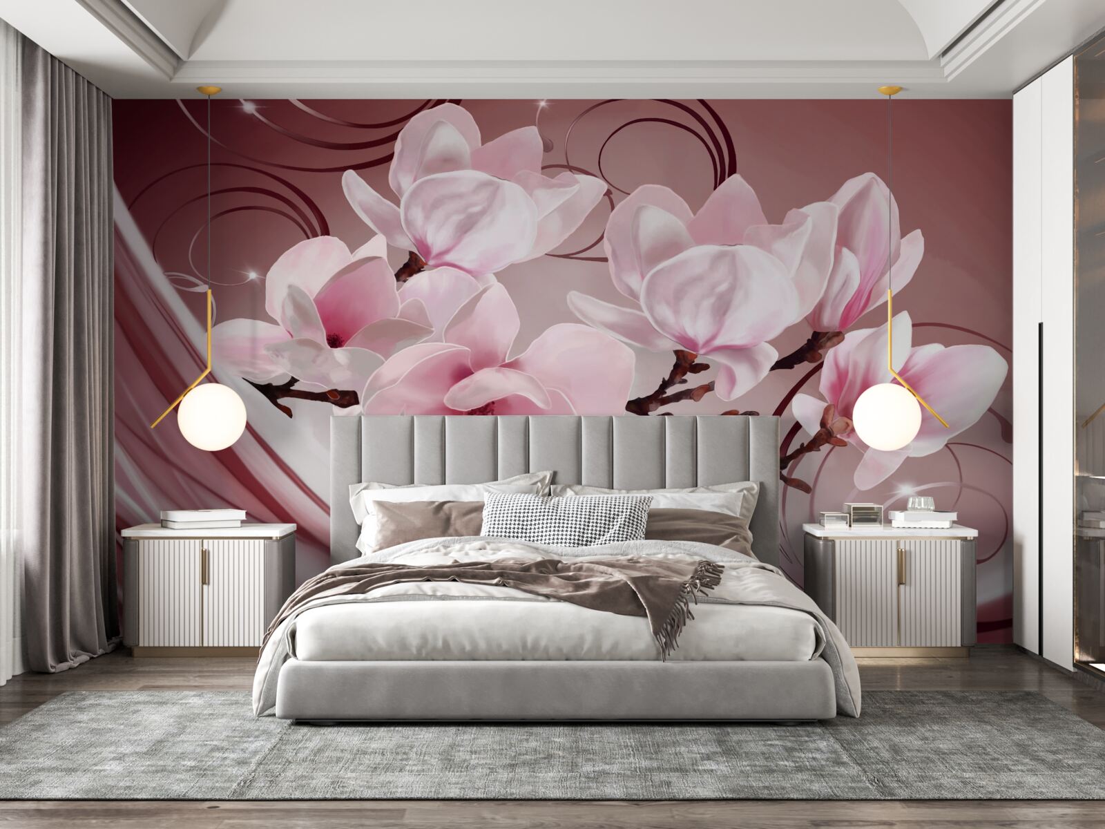 Фотошпалери великі рожеві квіти на рожевому тлі