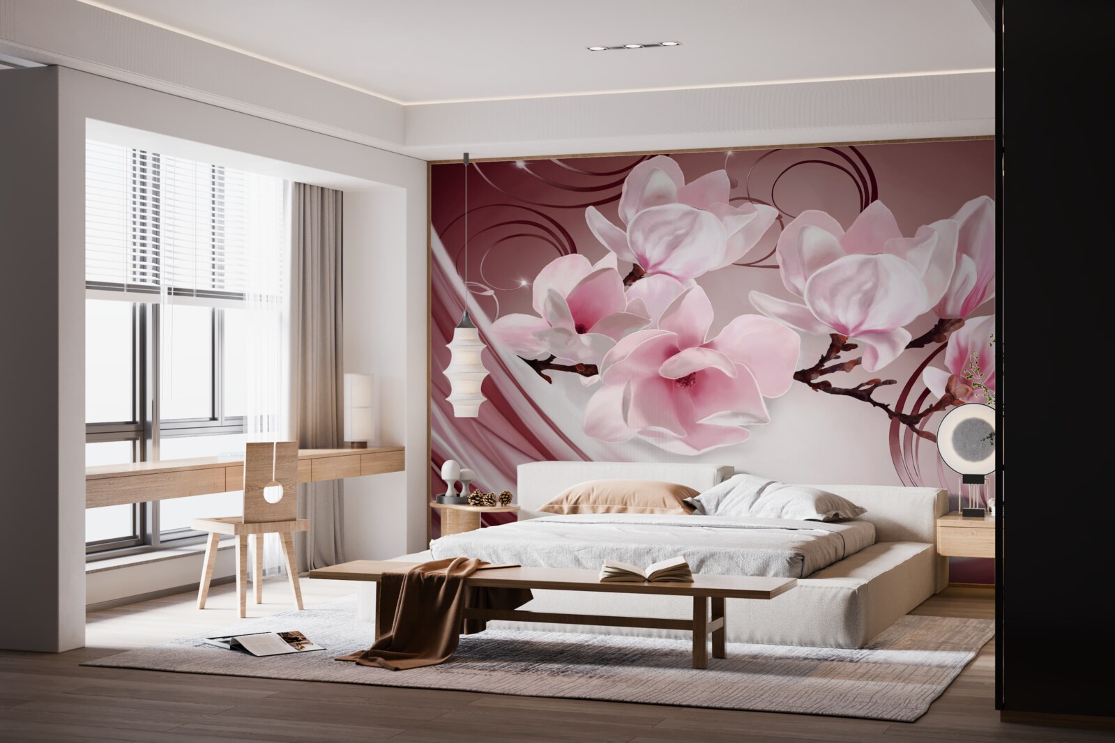 Фотошпалери великі рожеві квіти на рожевому тлі