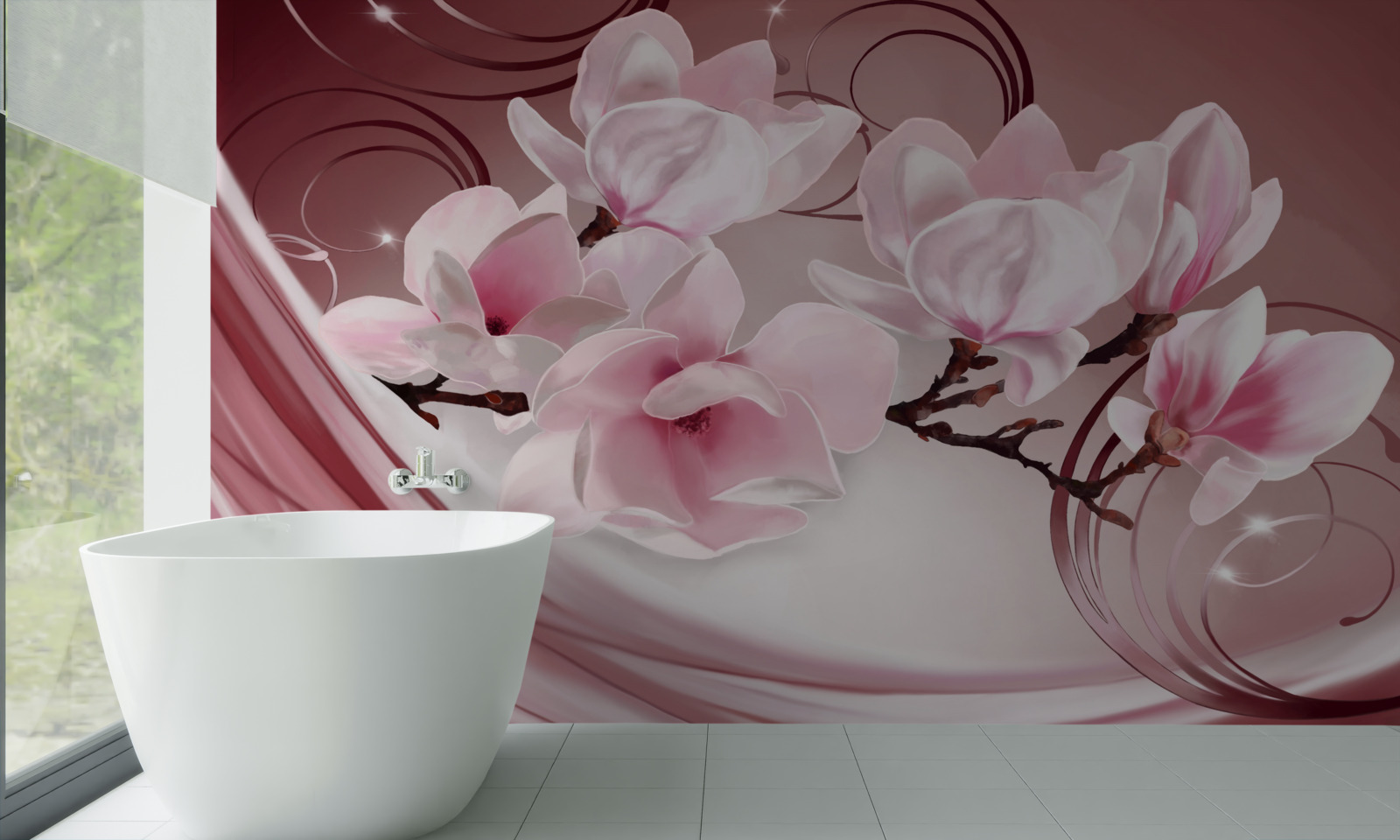 Фотошпалери великі рожеві квіти на рожевому тлі