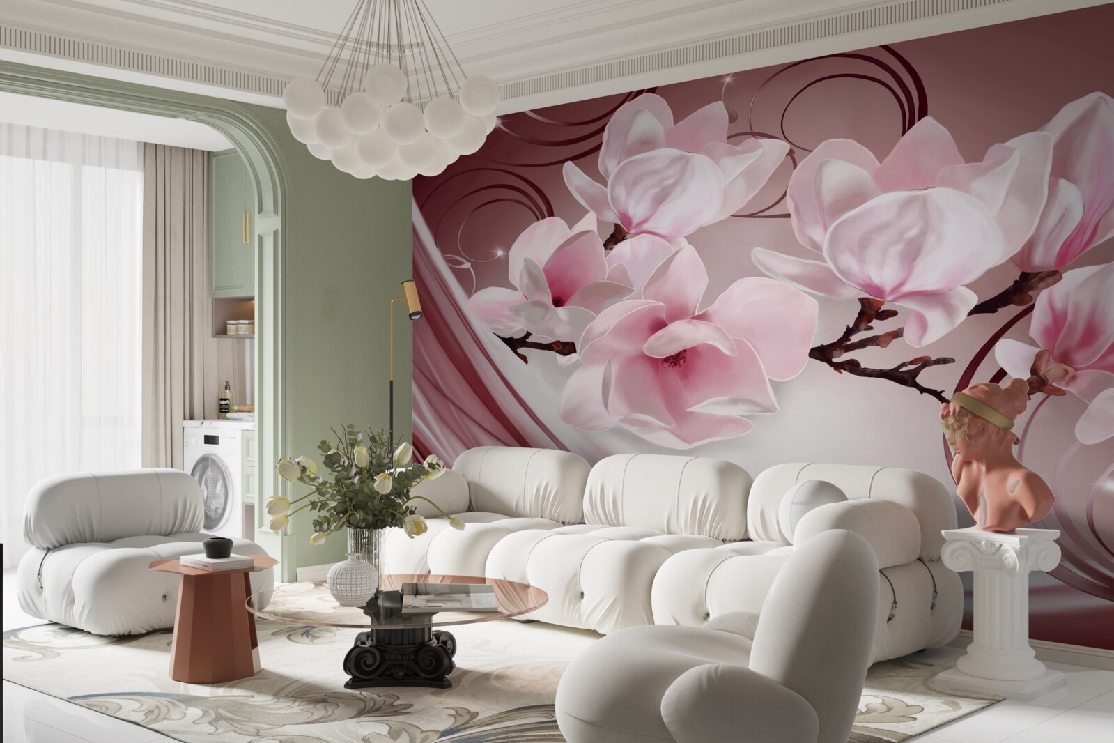 Фотошпалери великі рожеві квіти на рожевому тлі