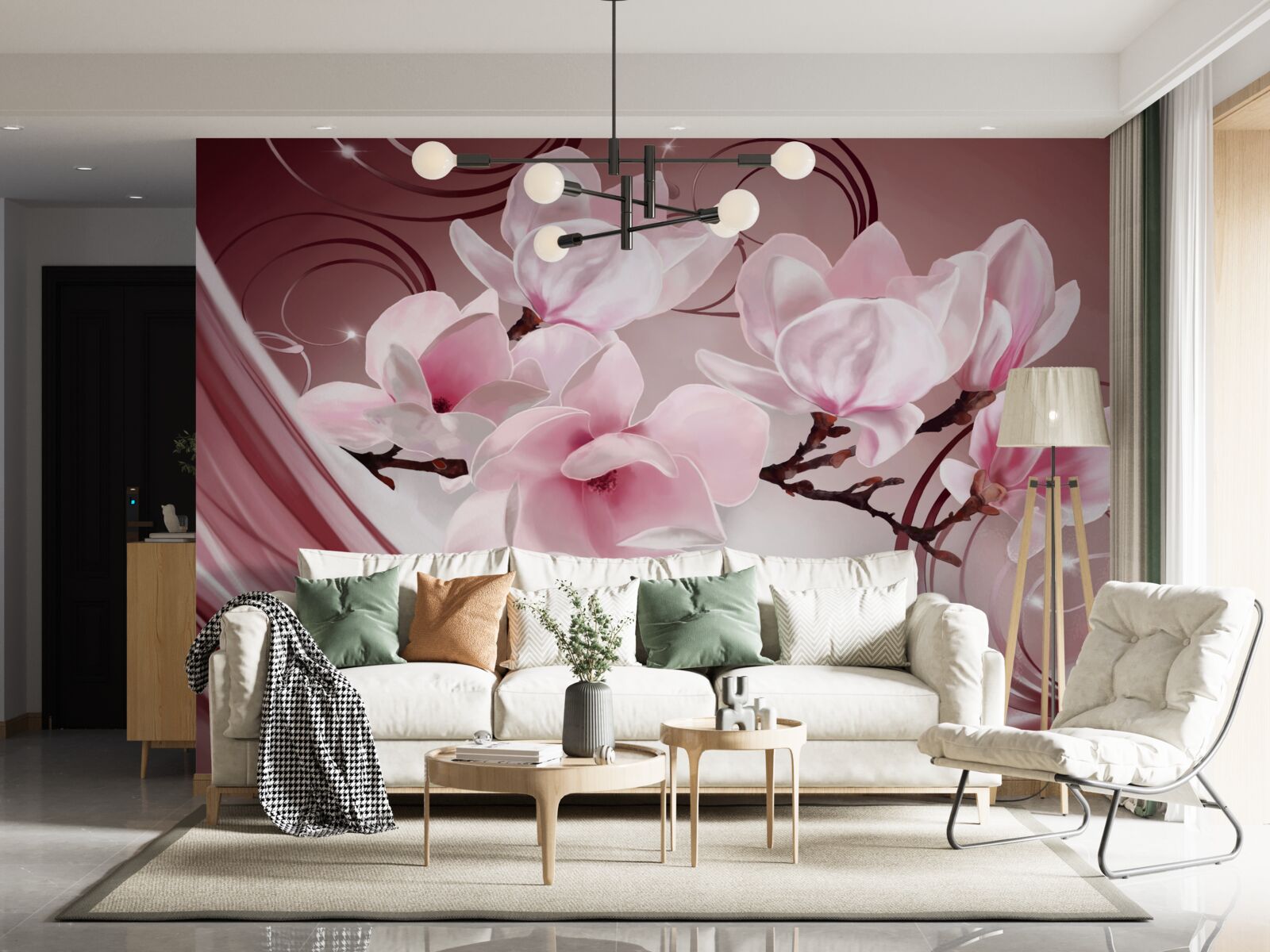 Фотошпалери великі рожеві квіти на рожевому тлі