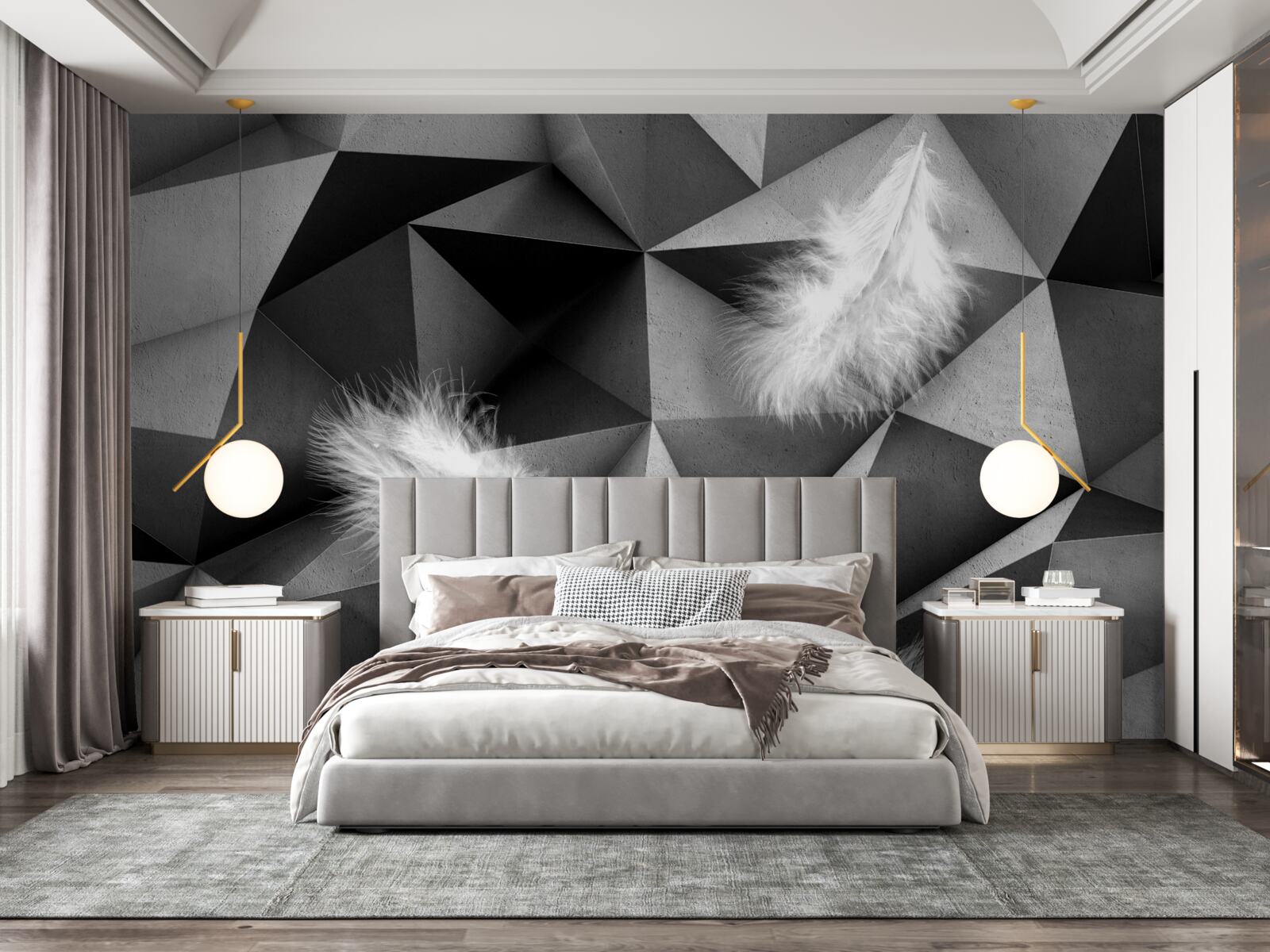 Фотошпалери біле пір'я та кубістичний стиль