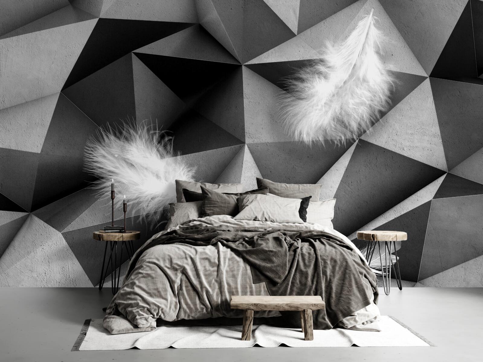 Фотошпалери біле пір'я та кубістичний стиль