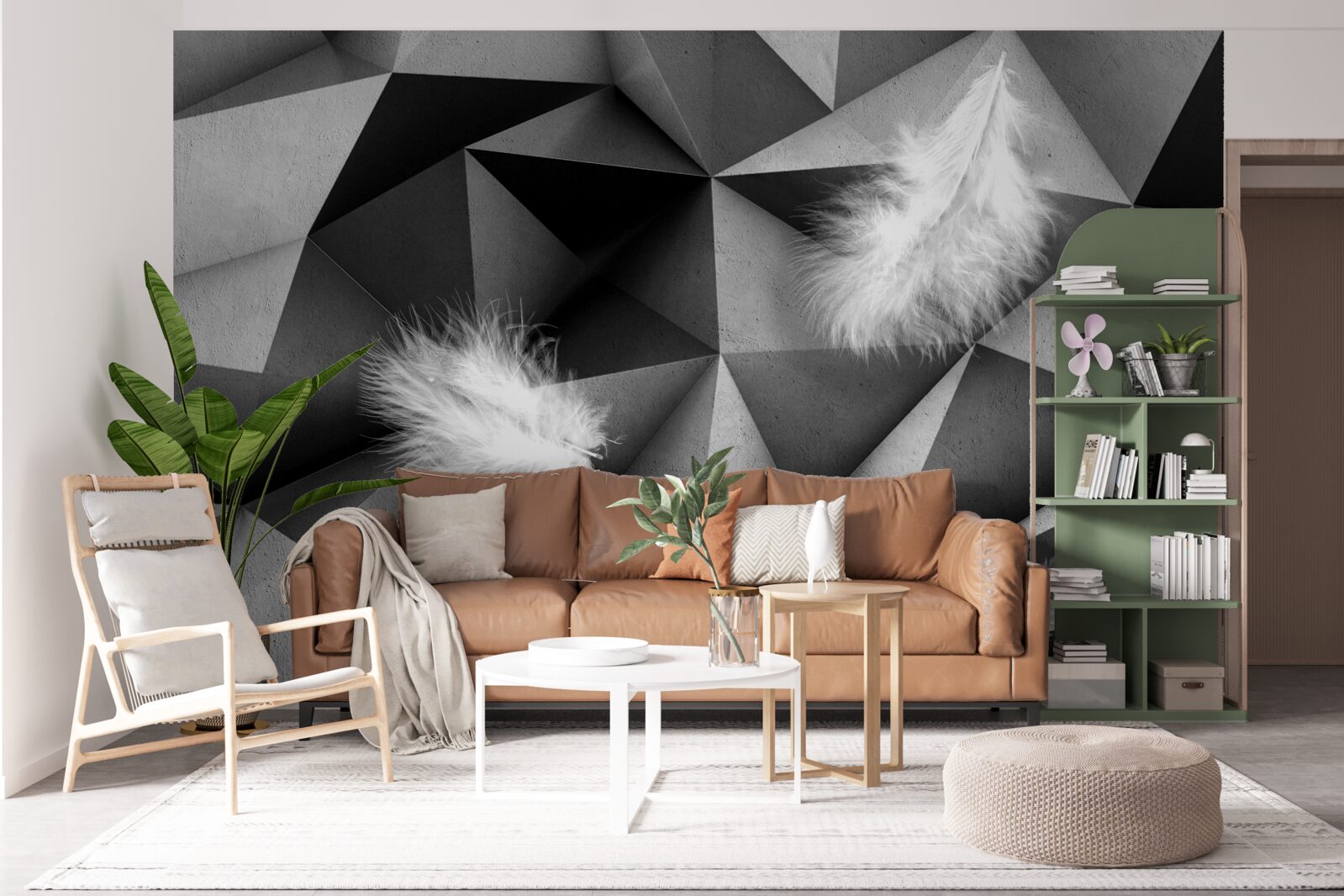 Фотошпалери біле пір'я та кубістичний стиль