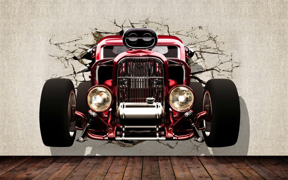 Фотошпалери зі стіни виїжджає червона машина