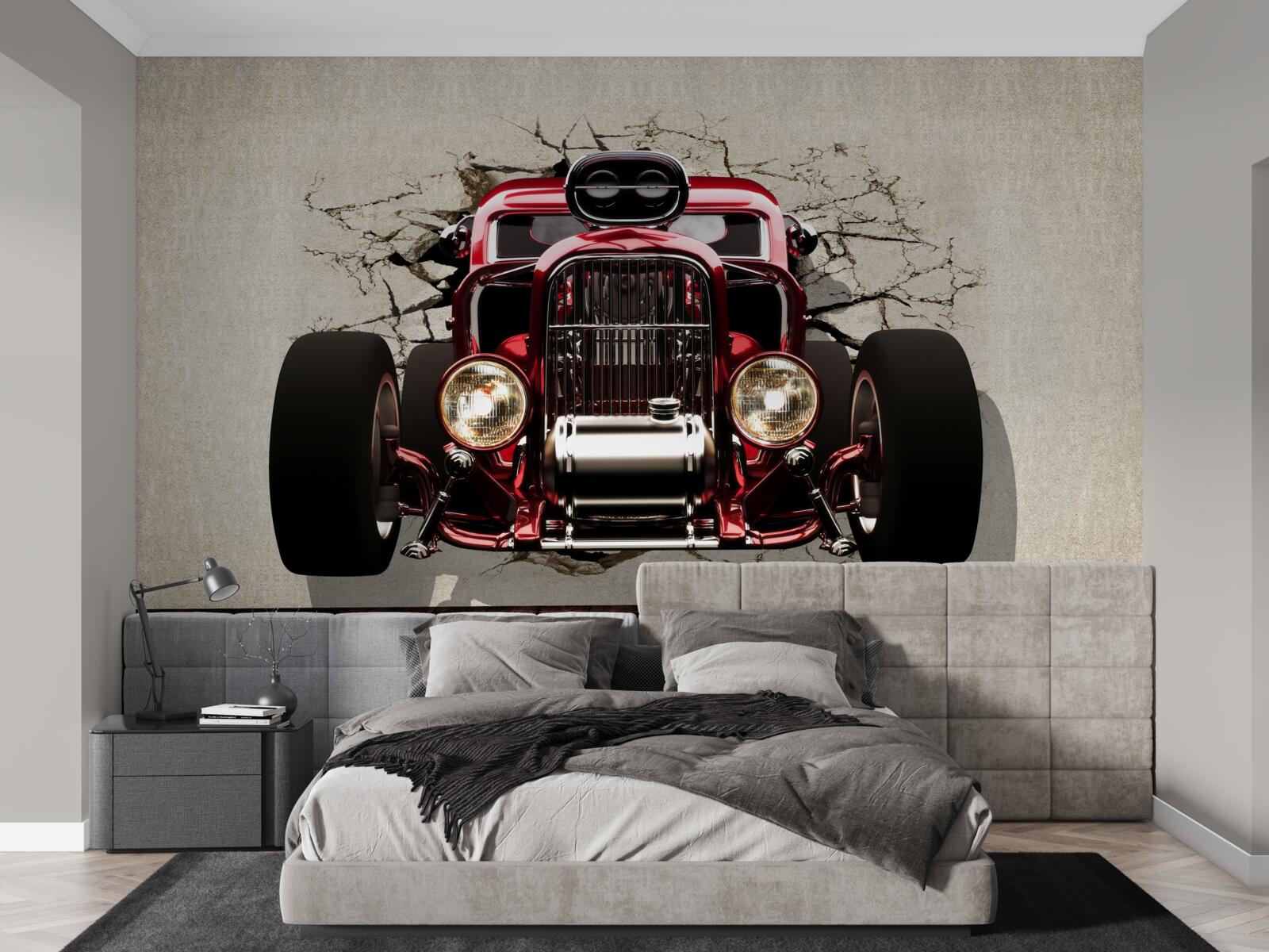 Фотошпалери зі стіни виїжджає червона машина