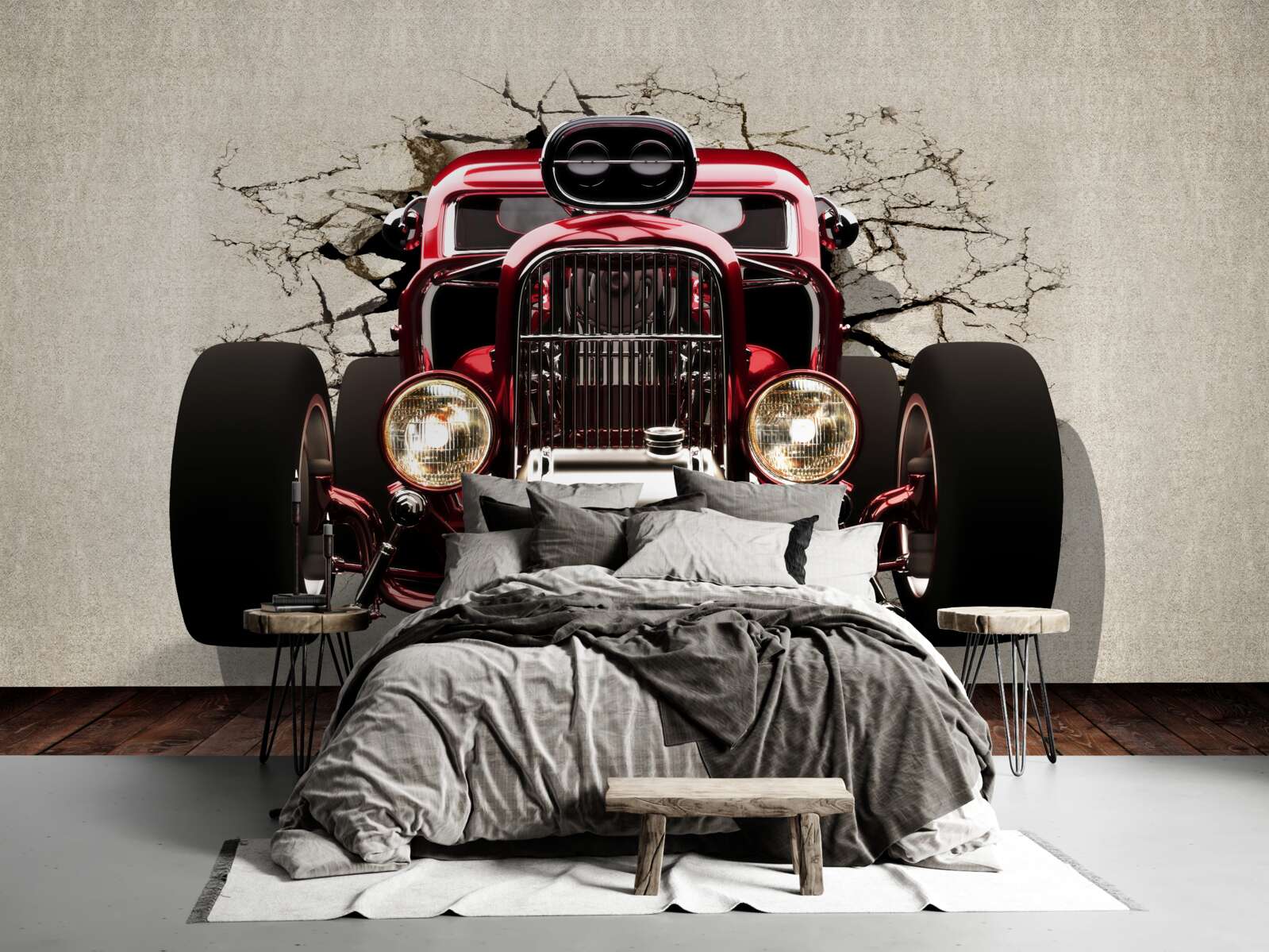 Фотошпалери зі стіни виїжджає червона машина