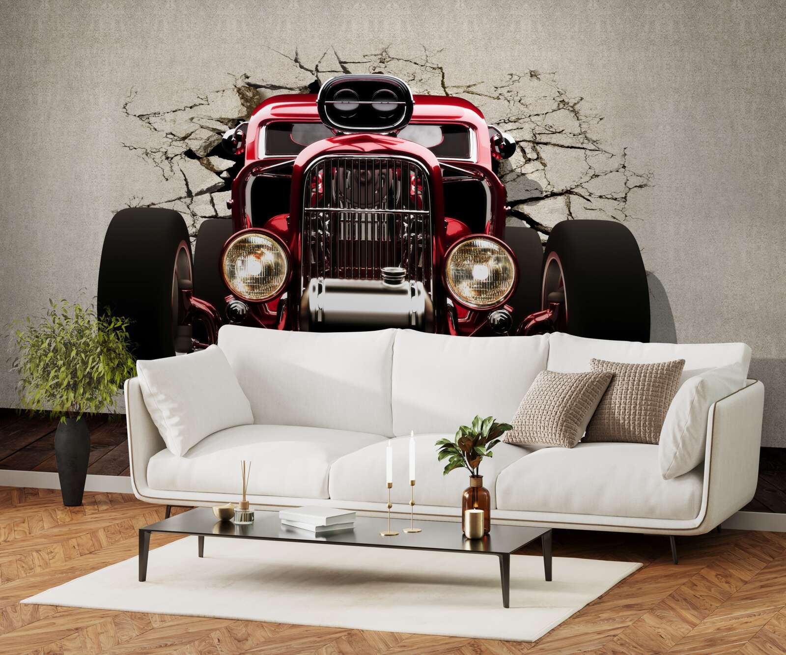 Фотошпалери зі стіни виїжджає червона машина