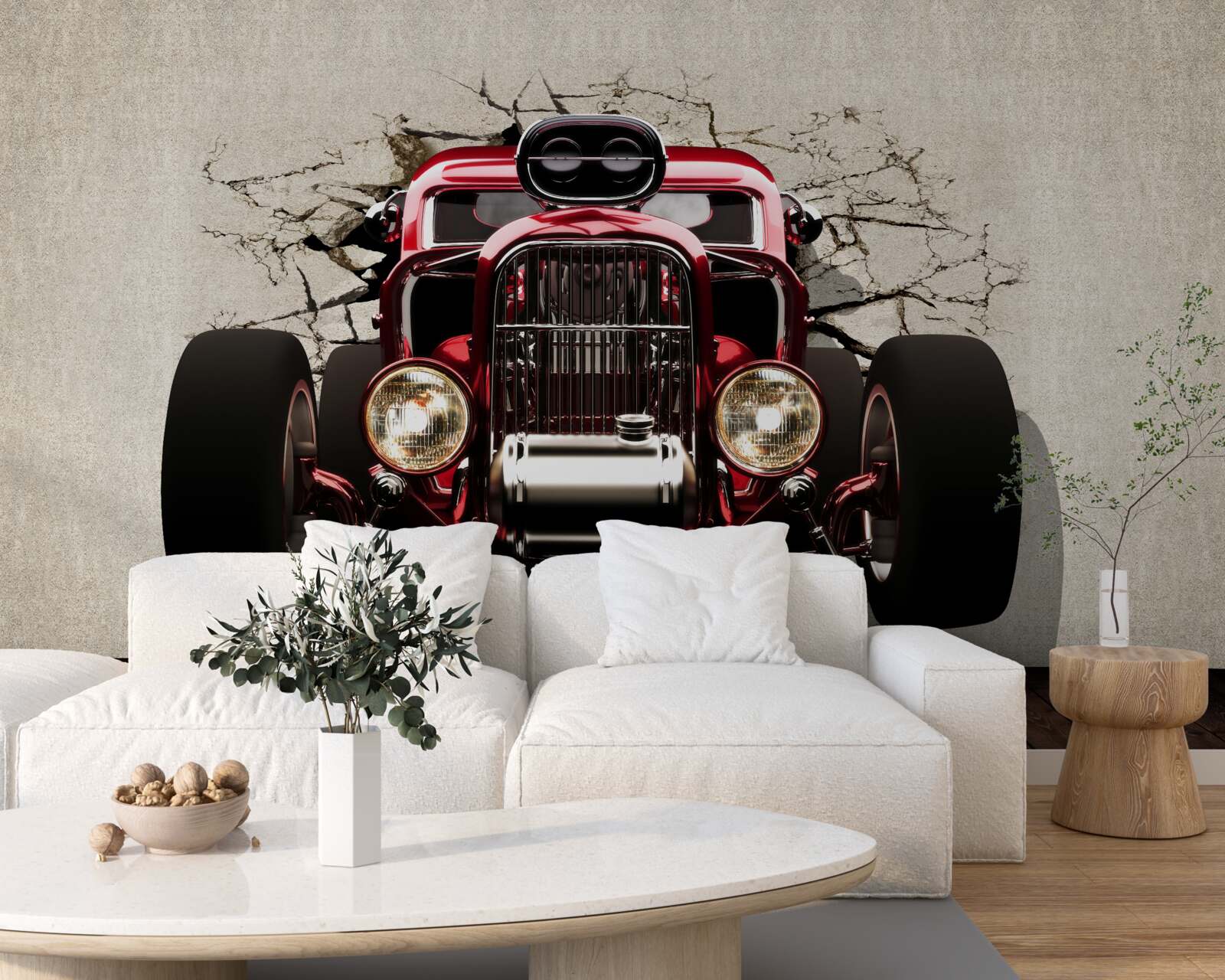 Фотошпалери зі стіни виїжджає червона машина