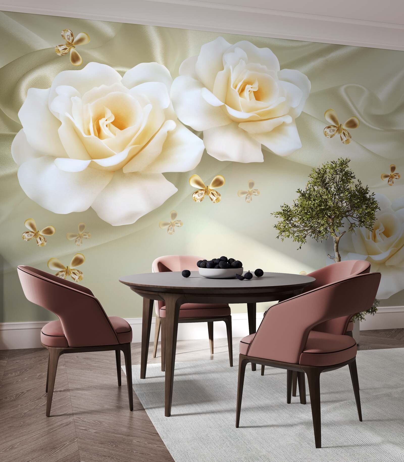 Фотошпалери кремові троянди на світлому фоні