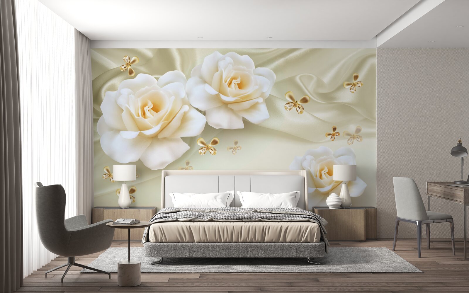 Фотошпалери кремові троянди на світлому фоні