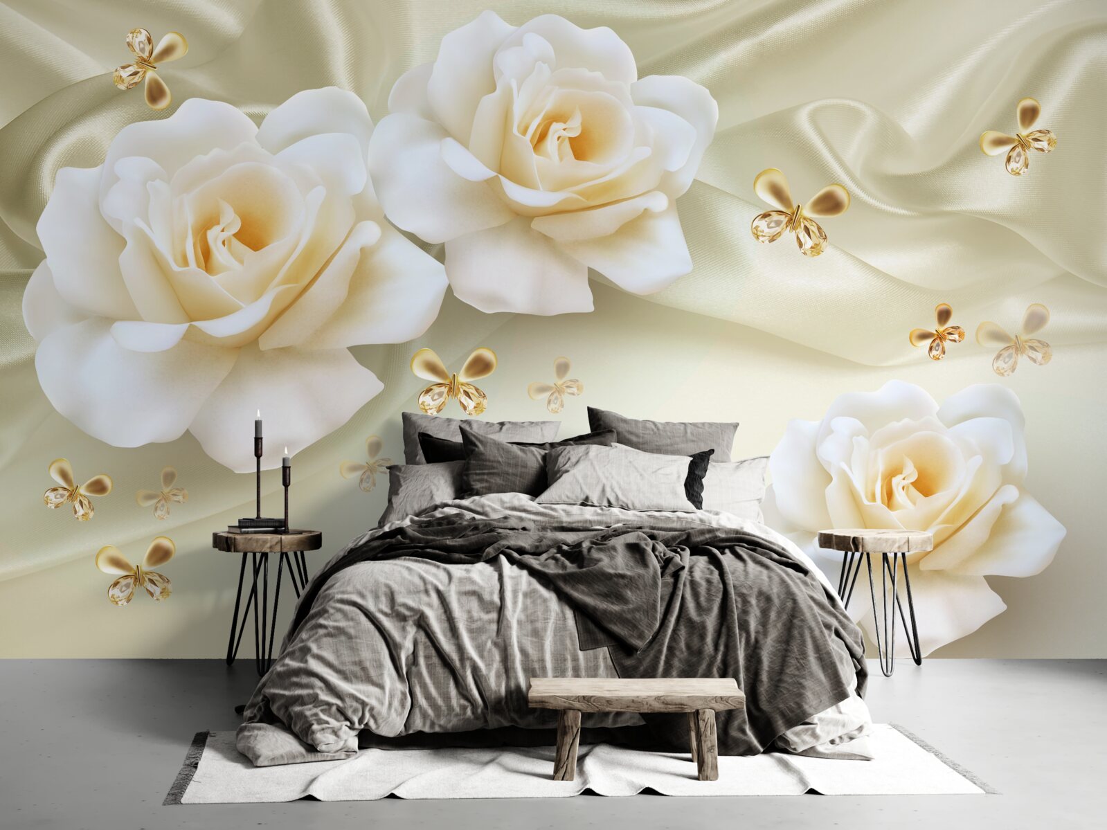 Фотошпалери кремові троянди на світлому фоні