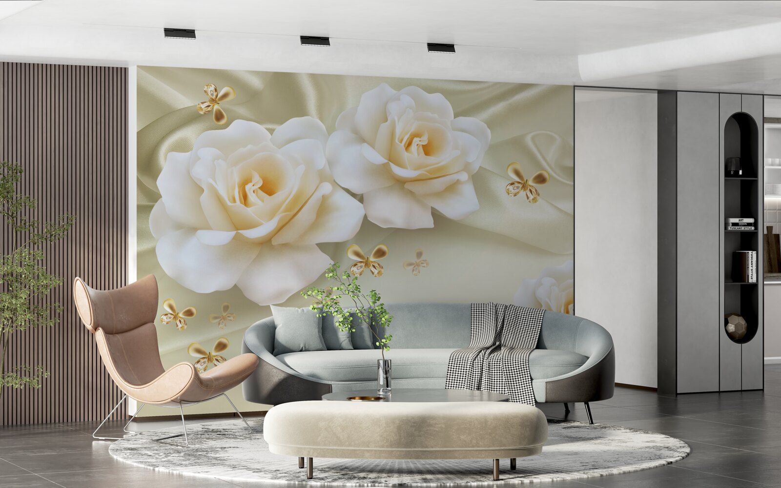 Фотошпалери кремові троянди на світлому фоні