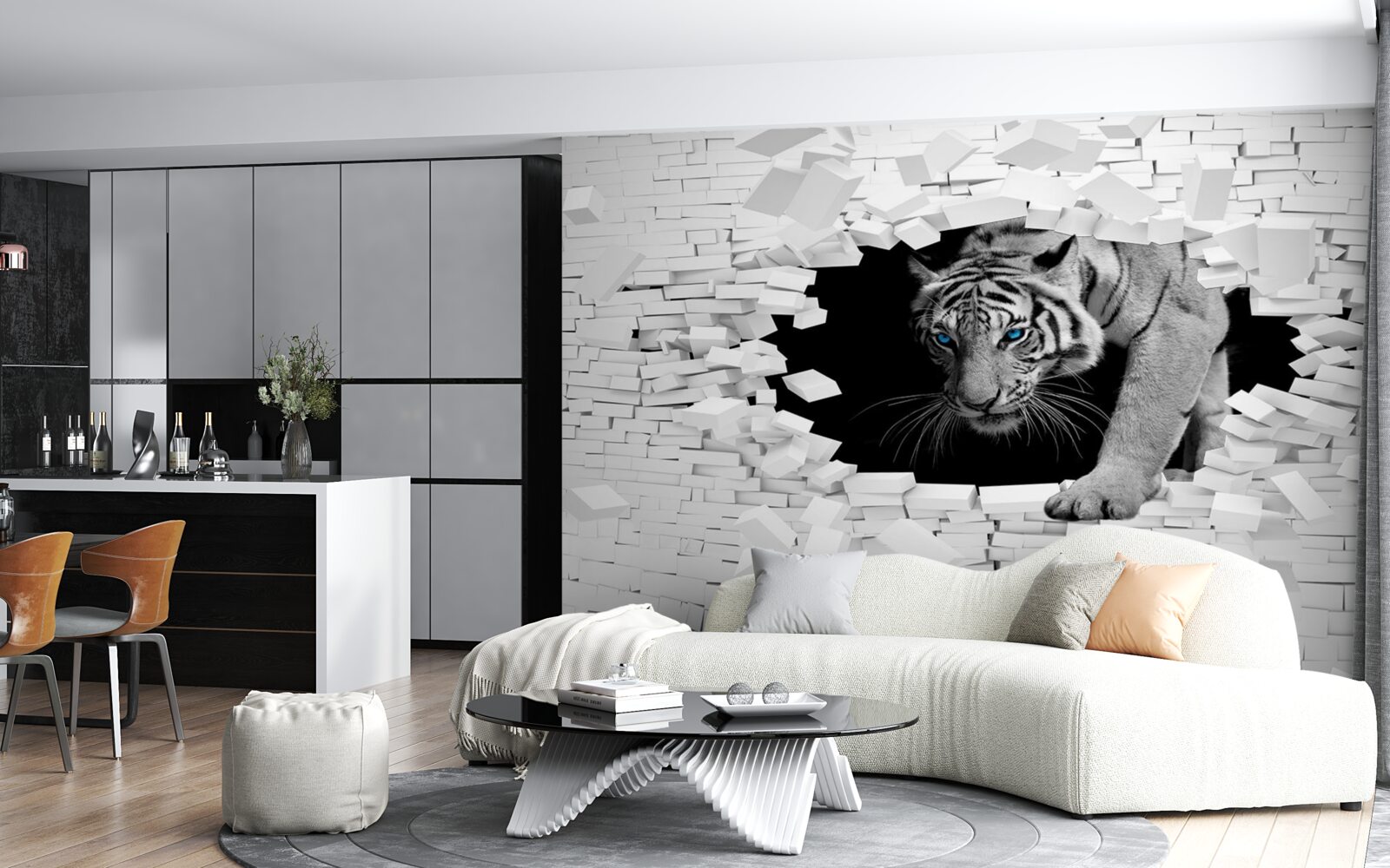 Фотошпалери тигр руйнує цегляну стіну