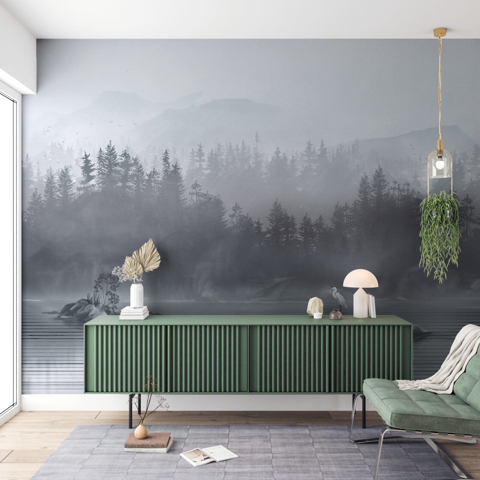 Фотошпалери Журавель живе самотньо на скелі посеред озера