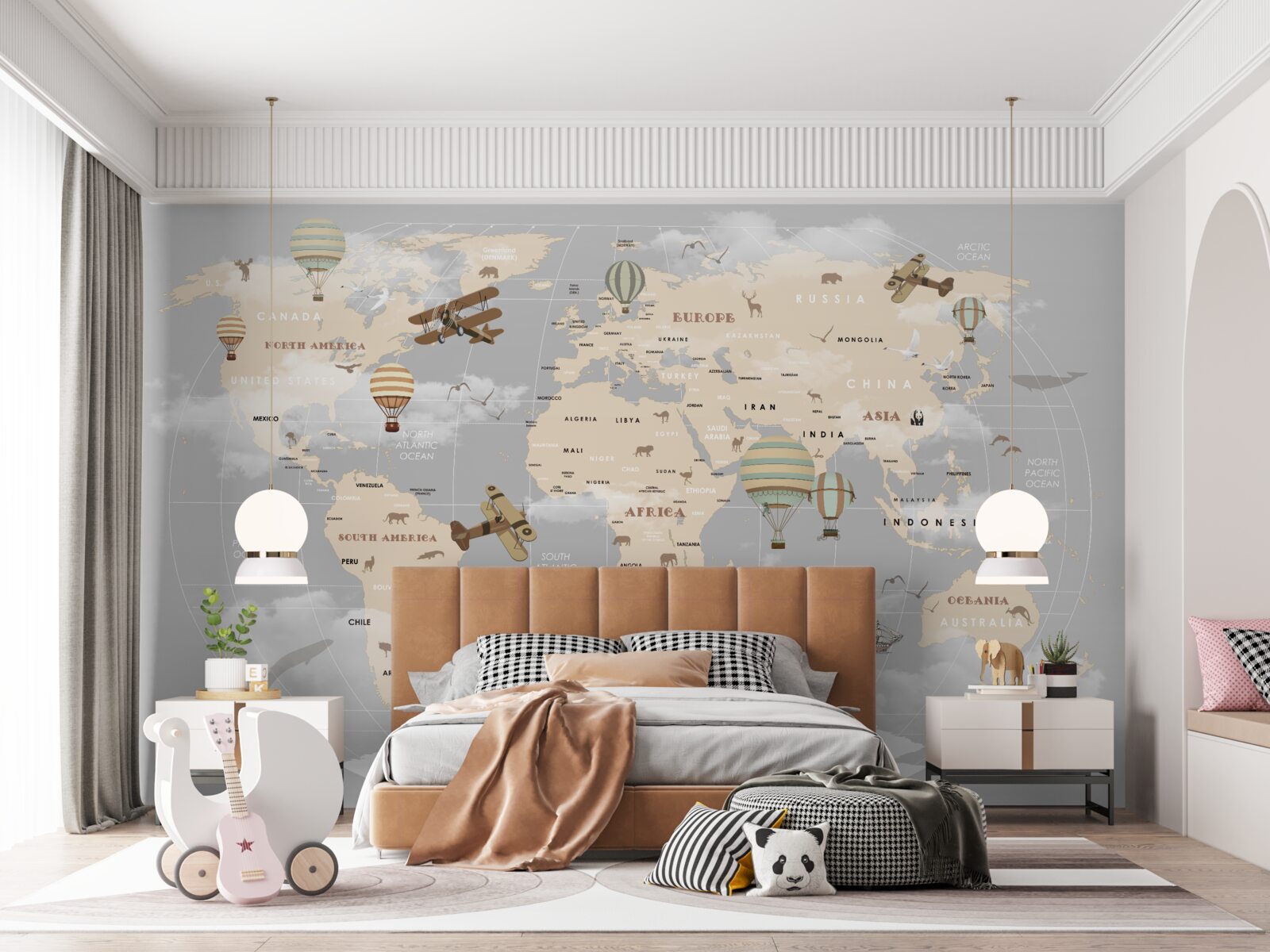 Фотошпалери карта світу з різними видами транспорту